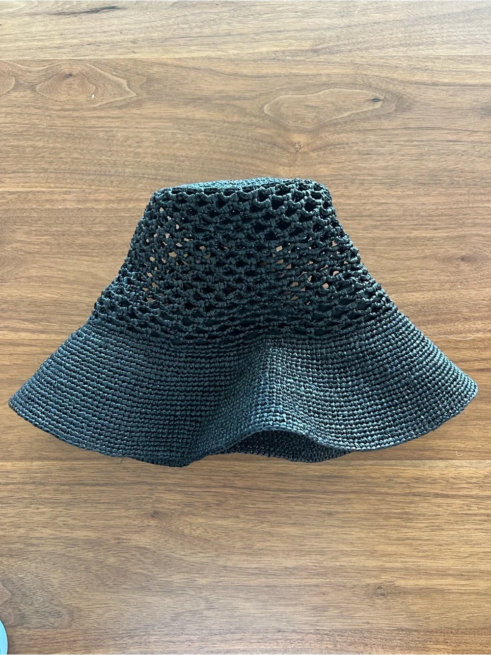 Janessa Leone Black Crochet Woven Visor Hat - Picture 2 of 7